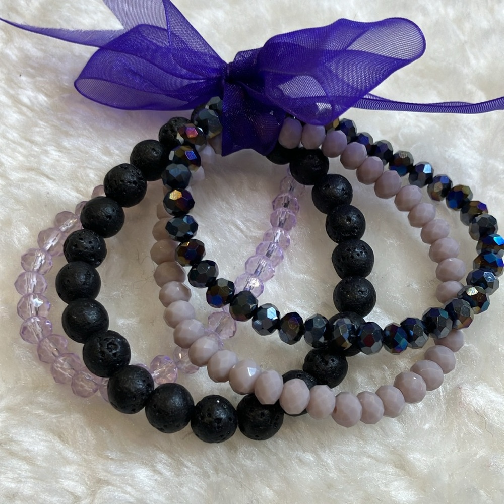 Natural Stone & Faux Crystal Bracelet Set